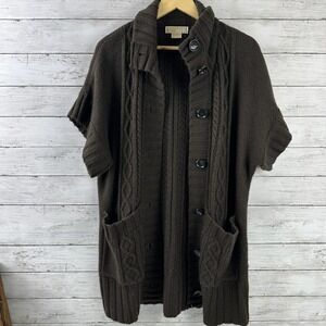 Women's Michael Kors Chocolate Brown‎ short Sleeve button Sweater XL acrylic
